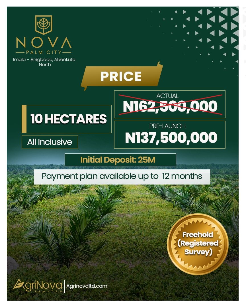 Nova Palm City. A structured oil palm agricultural investments. Gain ownership of verified land with professional management.