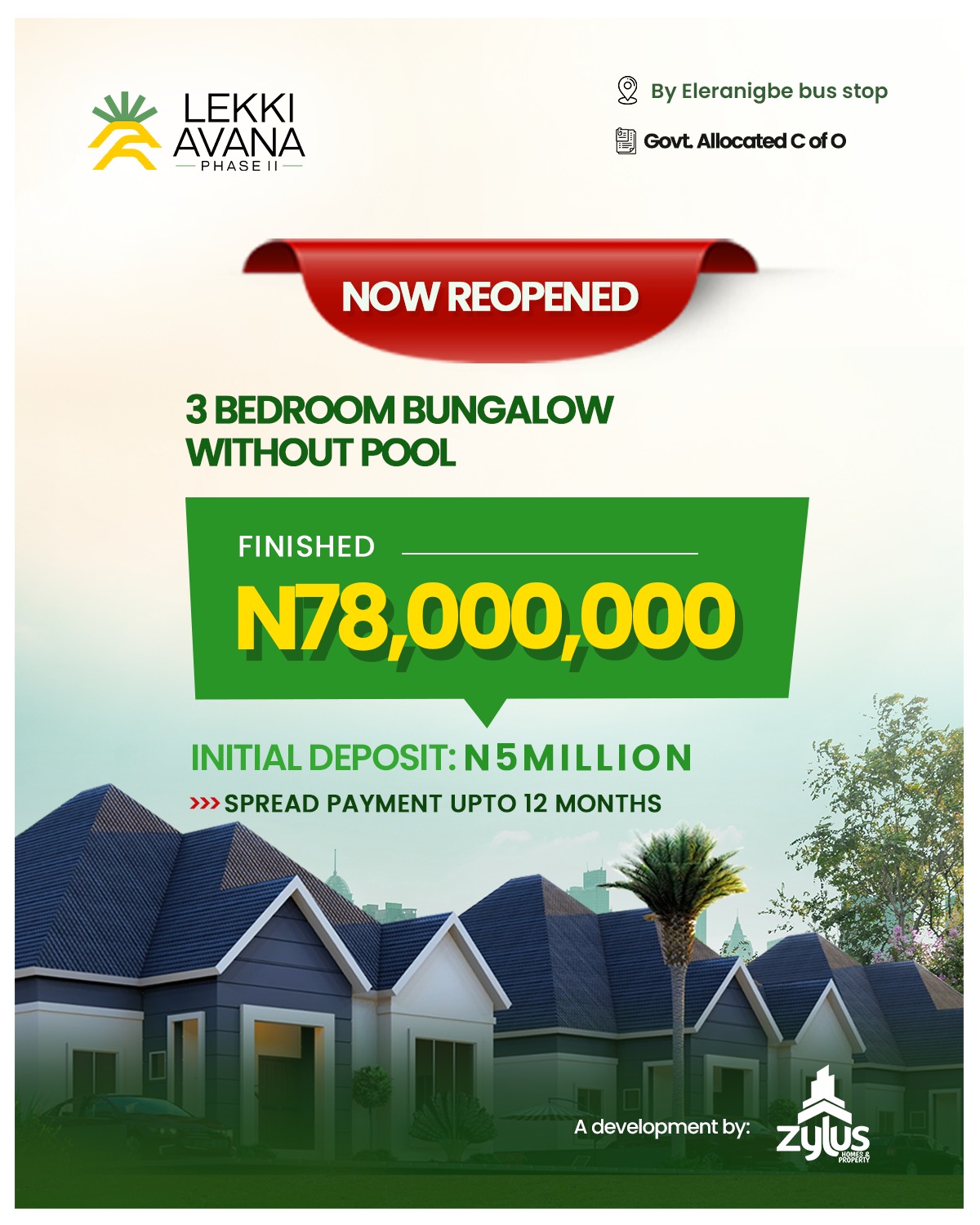 Looking for a house for sale in Lekki Avana Bungalow, Ibeju Lekki? Secure a luxury 3 or 4-bedroom resort-style bungalow along Lekki-Epe. Only ₦5M deposit!