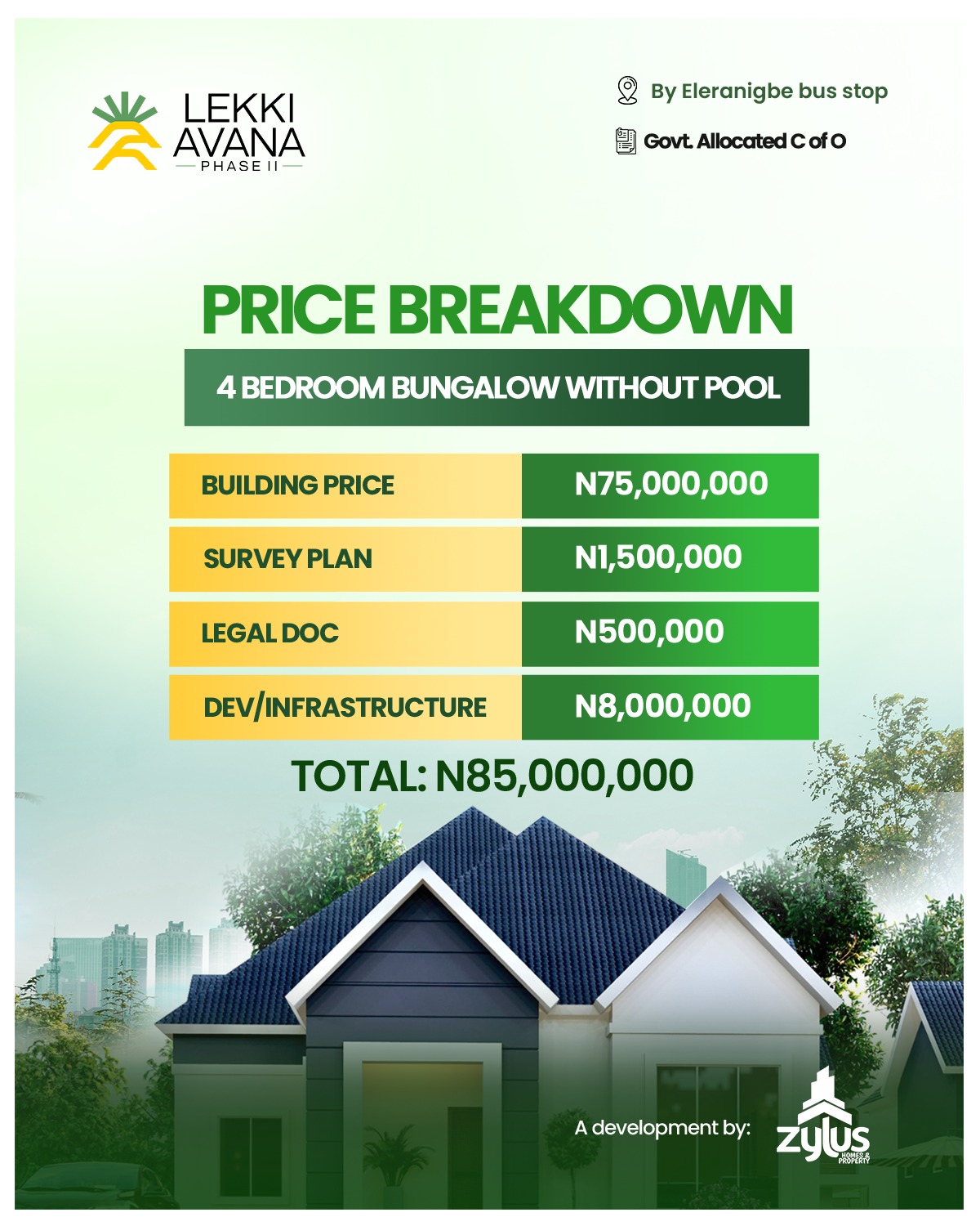 Looking for a house for sale in Lekki Avana Bungalow, Ibeju Lekki? Secure a luxury 3 or 4-bedroom resort-style bungalow along Lekki-Epe. Only ₦5M deposit!