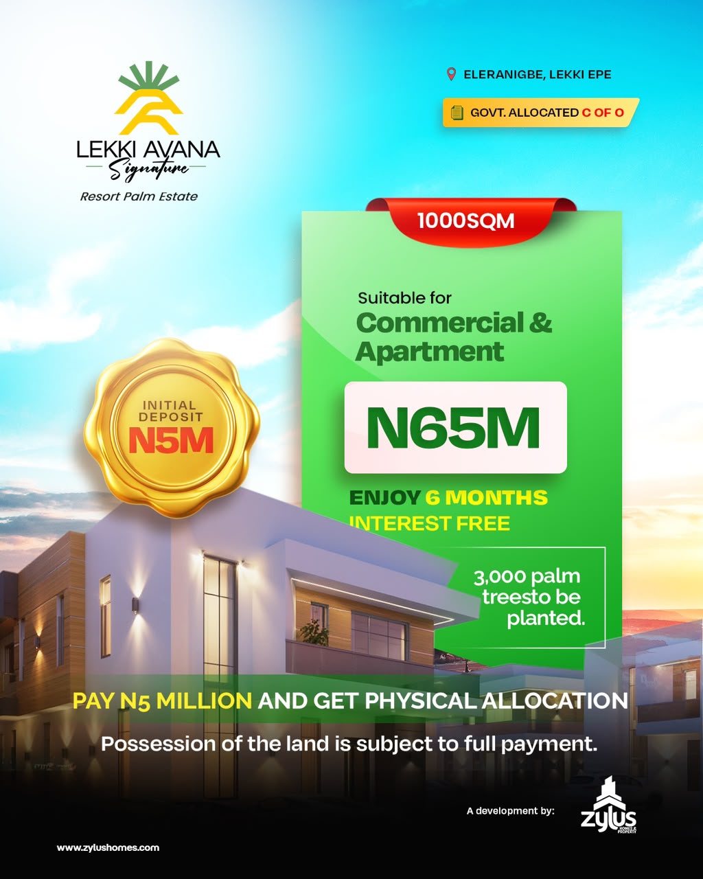 Invest in Lekki Avana Signature Resort Palm Estate, Eleranigbe. Secure C of O land for sale in Ibeju-Lekki from ₦16.2M. Start with a ₦1M deposit today!