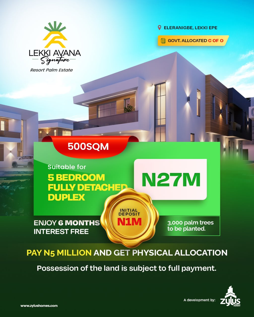 Invest in Lekki Avana Signature Resort Palm Estate, Eleranigbe. Secure C of O land for sale in Ibeju-Lekki from ₦16.2M. Start with a ₦1M deposit today!