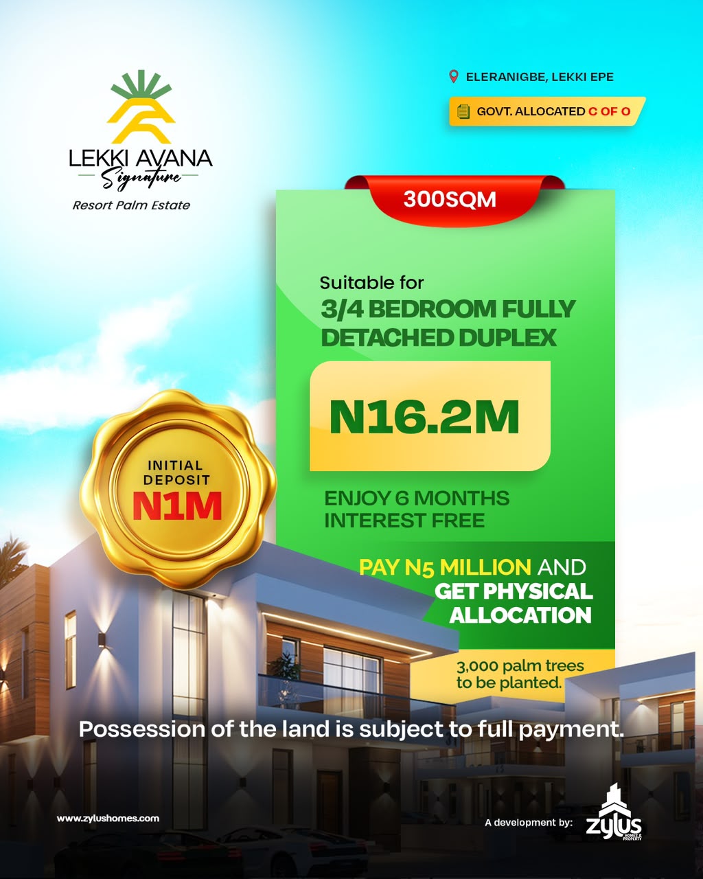 Invest in Lekki Avana Signature Resort Palm Estate, Eleranigbe. Secure C of O land for sale in Ibeju-Lekki from ₦16.2M. Start with a ₦1M deposit today!