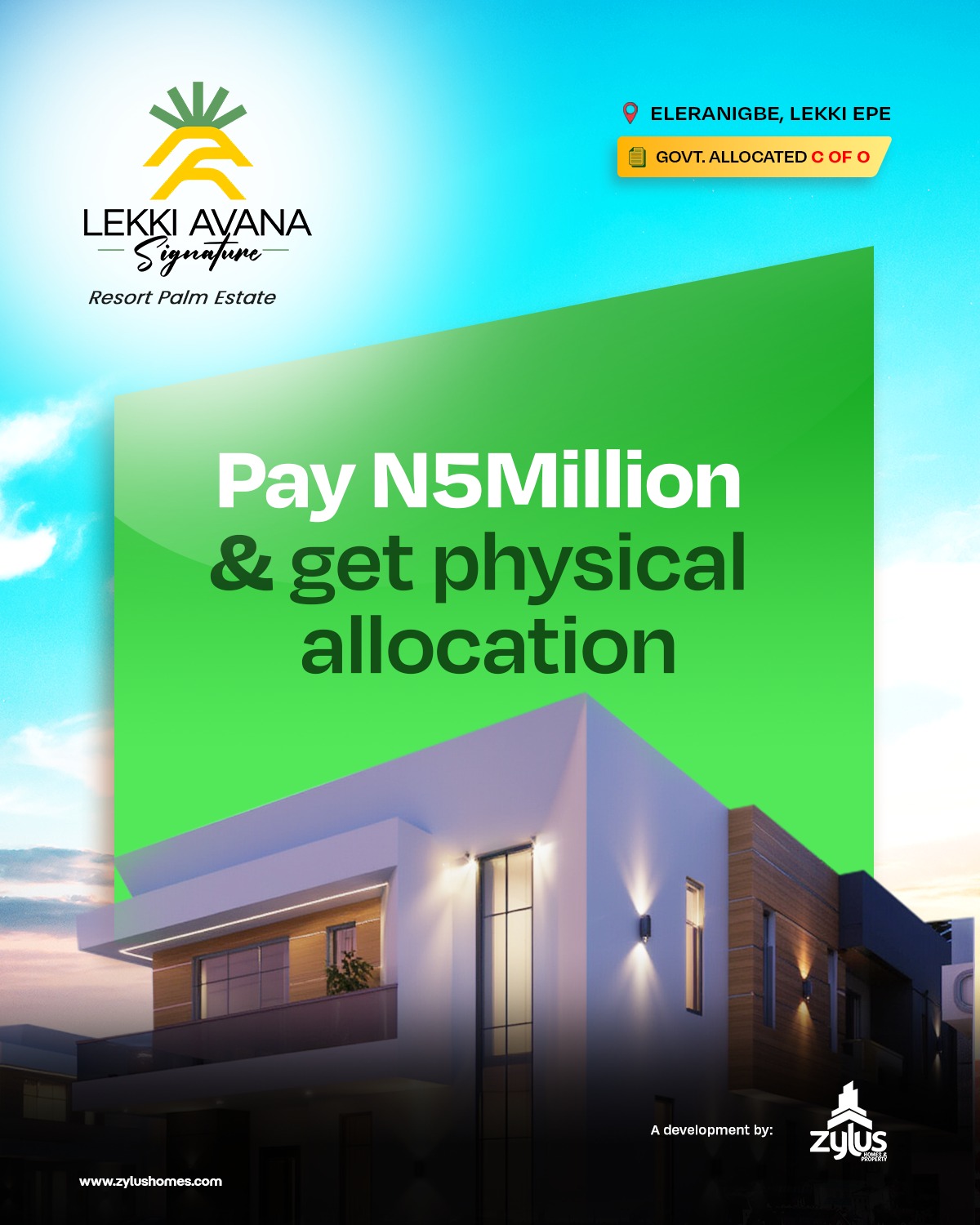 Invest in Lekki Avana Signature Resort Palm Estate, Eleranigbe. Secure C of O land for sale in Ibeju-Lekki from ₦16.2M. Start with a ₦1M deposit today!