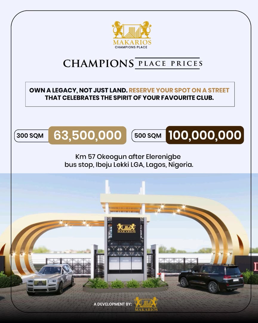 Land for Sale in Makarios Champion Place in Elerangbe, Ibeju-Lekki with Government Allocation along Lekki-Epe Expressway. Call +2348138623765