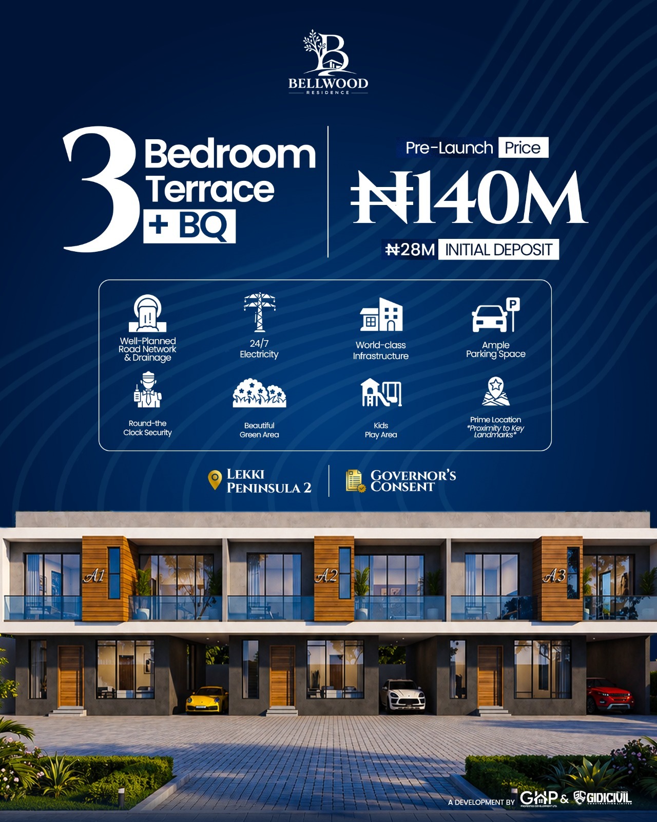 Discover Bellwood Estate Ajah: Luxury 3-bedroom terraces with BQ in Lekki Scheme 2. Enjoy Governor’s Consent title & top amenities.
