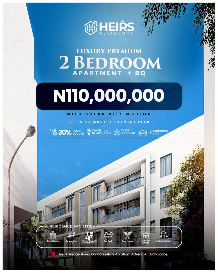 Heirs Residence Sangotedo Lekki-Epe Expressway. Apartments & triplexes with C of O. Secure yours with a 30% deposit & 6 months interest-free