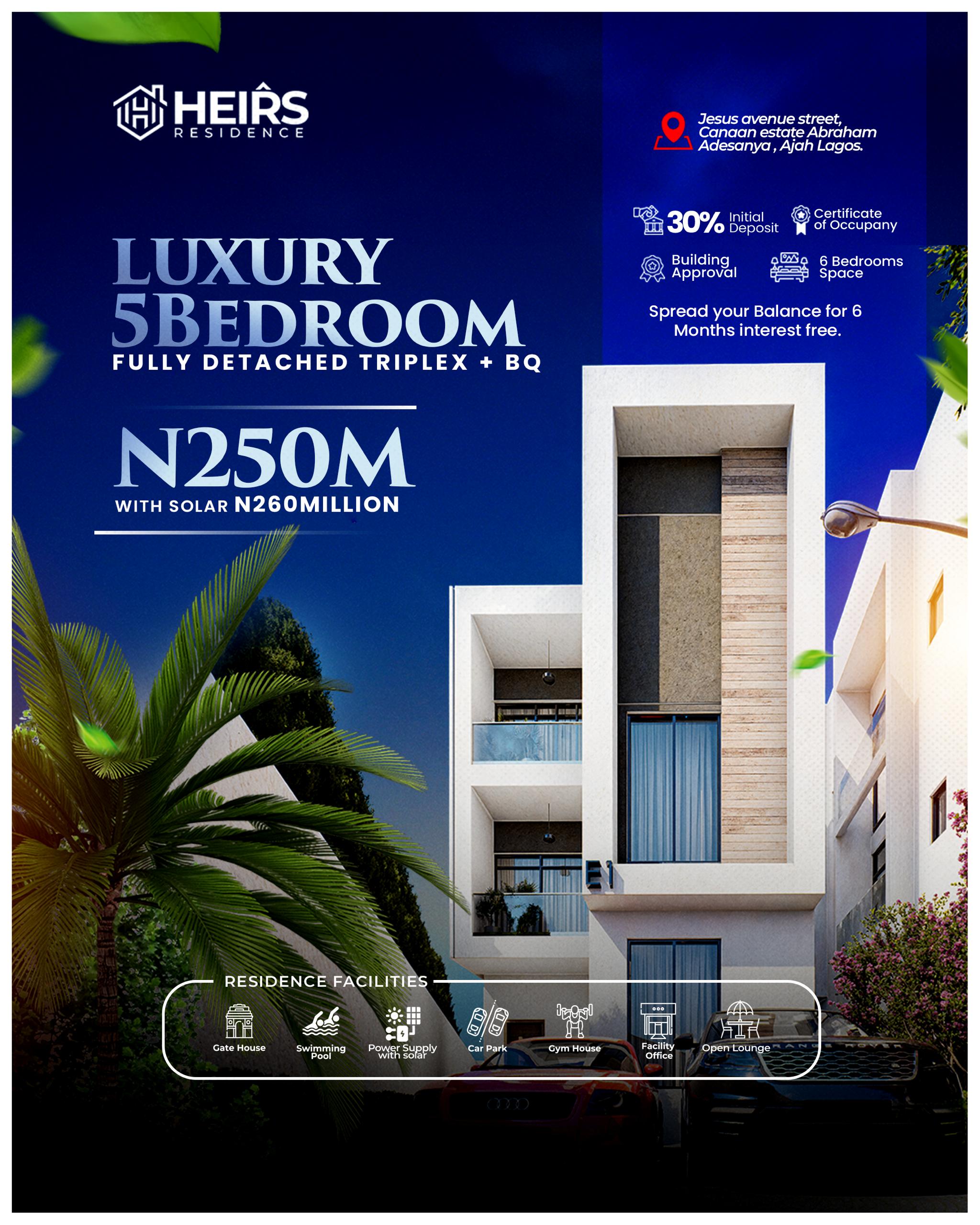 Heirs Residence Sangotedo Lekki-Epe Expressway. Apartments & triplexes with C of O. Secure yours with a 30% deposit & 6 months interest-free